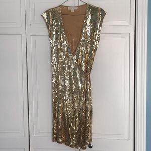 Michael Kors Gold Sequin Wrap Dress